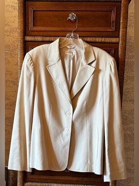Talbots Women’s Cotton Blend 2 Button Lined Blazer Jacket Cream Sz 8